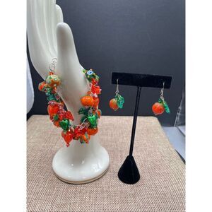 Pumpkin Murano Glass Bracelet & Earrings Set Sterling Silver – Fall/Autumn Jewel